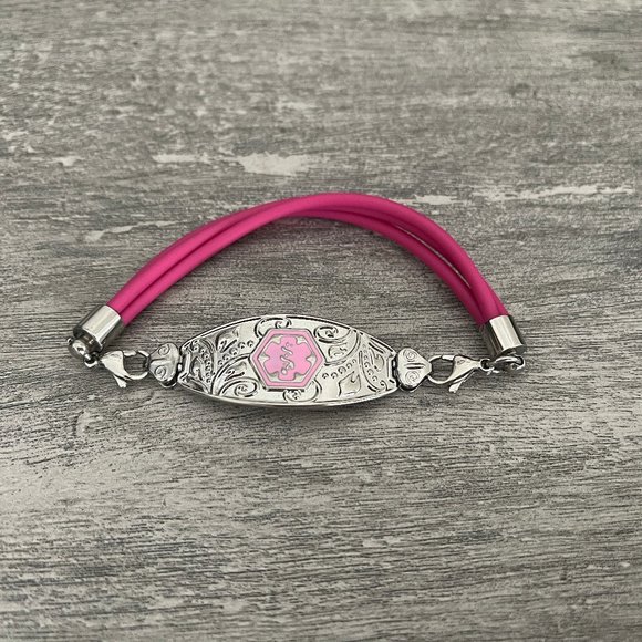 Jewelry New Medical Id Lymphedema Alert This Arm Pink Silicone